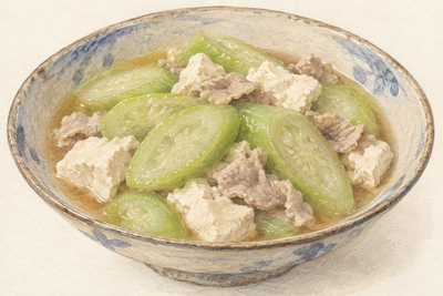 ナーベーラーンブシーの作り方|へちまと豆腐の味噌煮