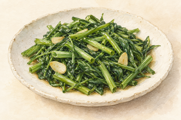 空芯菜炒めの作り方｜茎から炒めてシャキッと、沖縄のウンチェーも