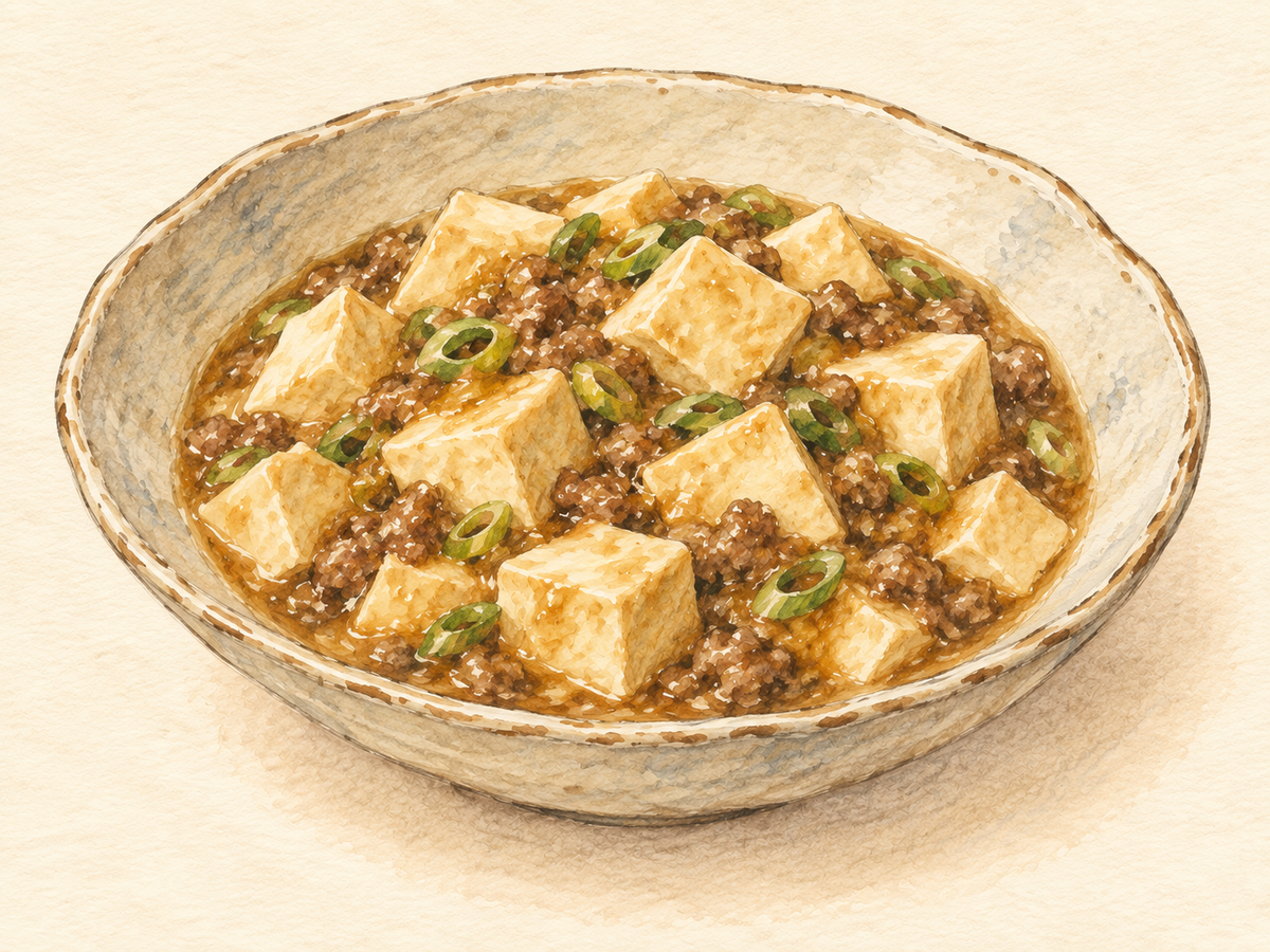 味噌で作る麻婆豆腐のイメージイラスト