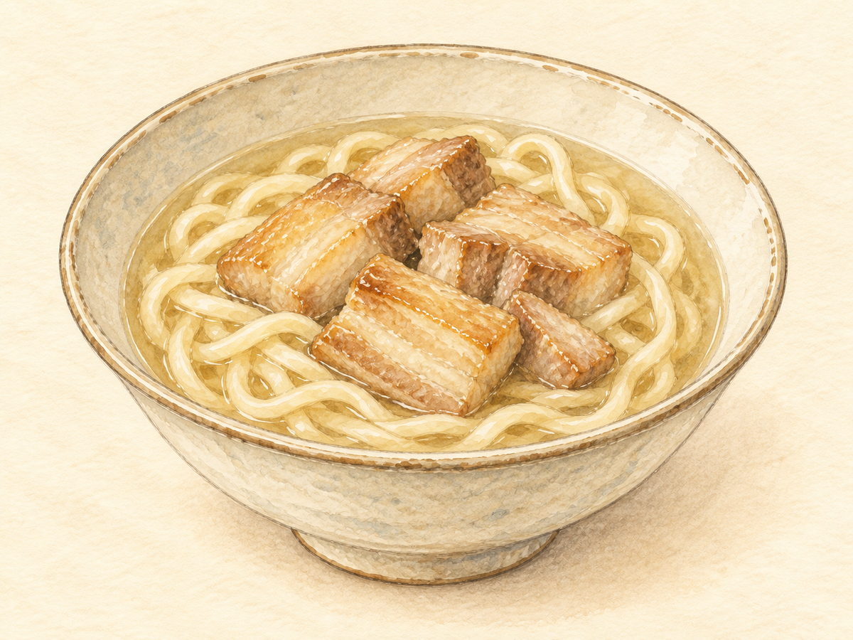 塩こうじ三枚肉の沖縄そばのイメージイラスト