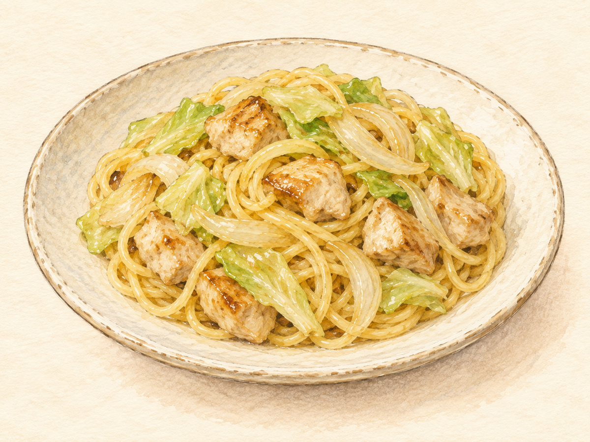 鶏肉と野菜の塩こうじパスタのイメージイラスト