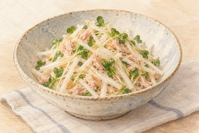 醤油麹で大根とツナのサラダ｜缶の種類・下処理・味付けの確認