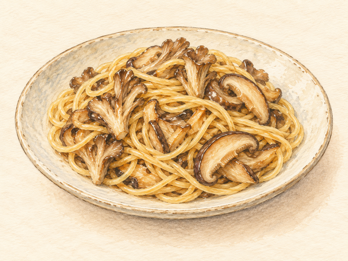 醤油こうじときのこの和風パスタのイメージイラスト