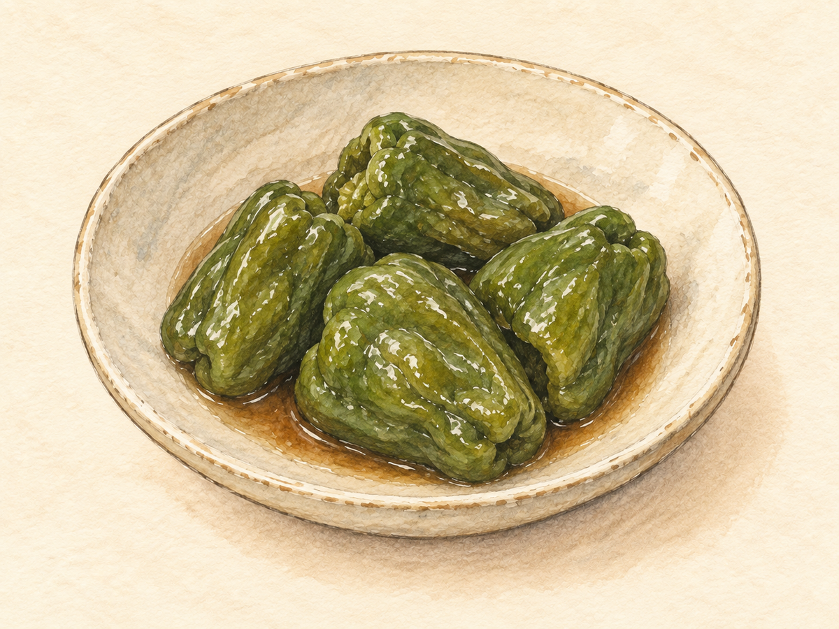 ピーマンの丸ごと醤油こうじ煮のイメージイラスト