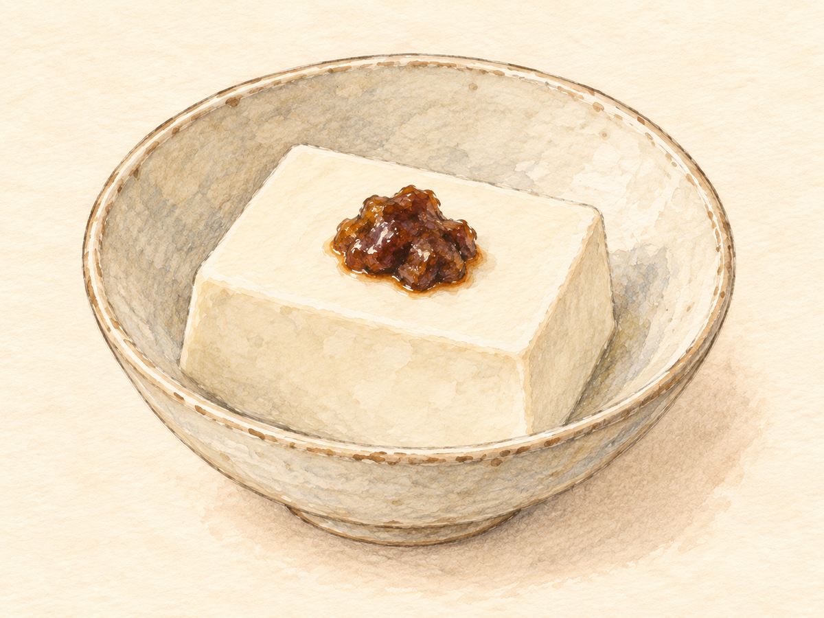 醤油こうじを少量のせた冷奴のイメージイラスト